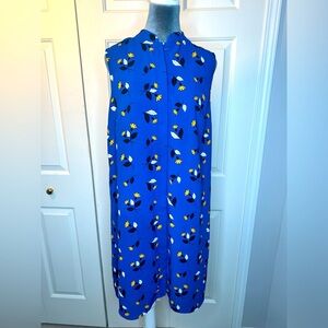 Anne Klein Blue Yellow White Floral Lined Shift Dress Button Front medium